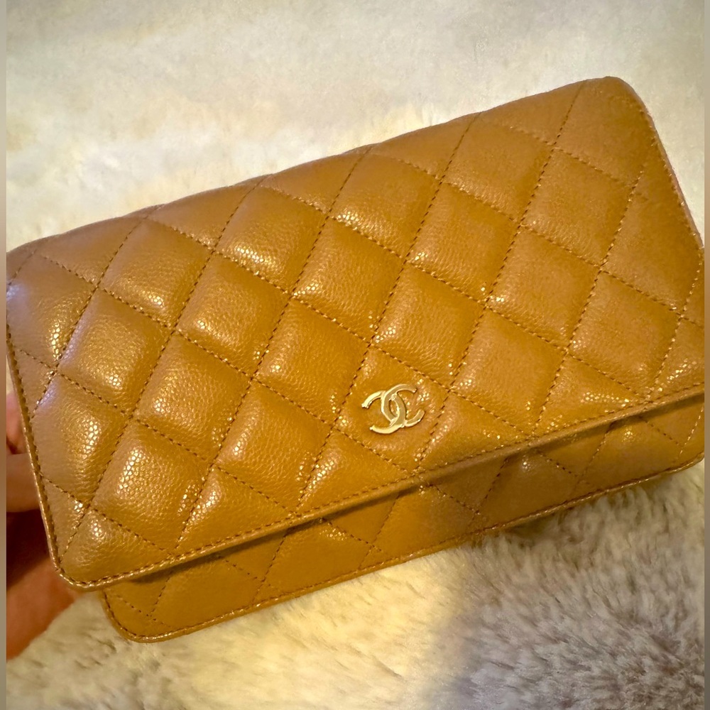Chanel 23B Dark Beige Wallet on Chain WOC with gold hardware